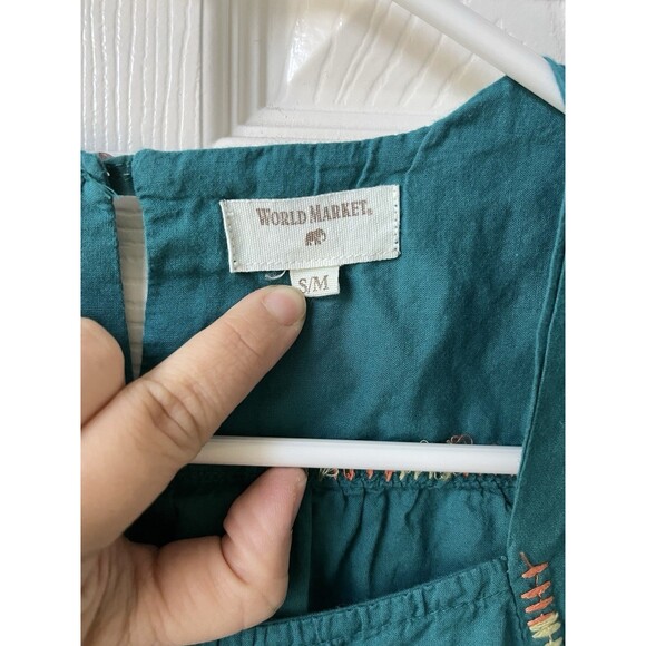 World Market Tiered Teal Sleeveless Women’s Top Embroidered Peplum Boho Sz S/M - Picture 3 of 8